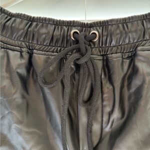 Black Faux Leather Drawstring Pants